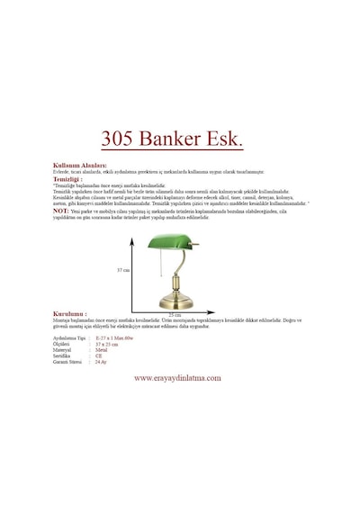 Banker Masa Lambası Pvc Başlıklı Yeşil- Eskitme
