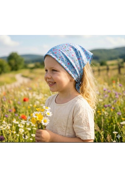 Kız Çocuk Bandana %100 Pamuk Açık Mavi