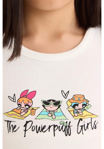DeFacto Kız Çocuk PowerPuff Girls Bisiklet Yaka Atlet E6520A825HSER99 Ekru