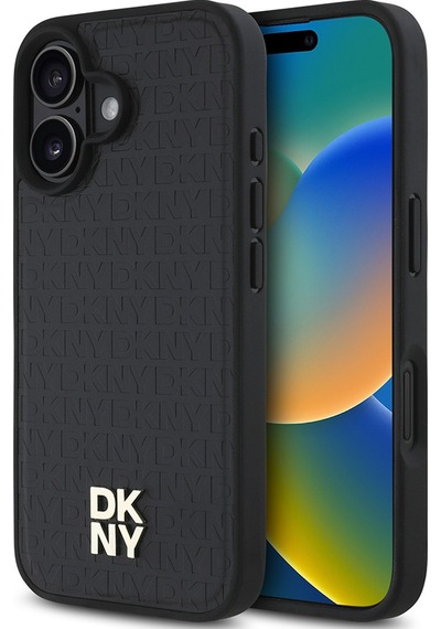 Apple Uyumlu iPhone 16 Plus Kılıf Dkny Lisanslı M-safe Şarj Özellikli 3d Yazılı Repeat Pattern Kapak Siyah