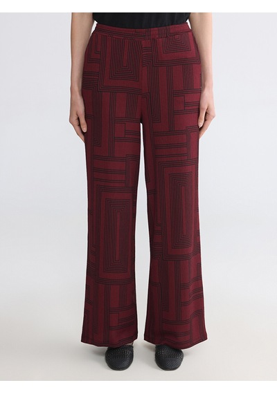 Lcw Everyday Bordo Beli Lastikli Geometrik Desenli Kadın Pantolon