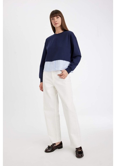 DeFacto Relax Fit Bisiklet Yaka Etek Ucu Detaylı Basic Düz Sweatshirt D5747AX24AUNV251