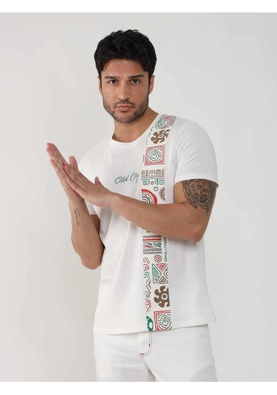 Dufy Ekru Erkek Slim Fit Desenli O Yaka Tshirt - 105309-ekru Ekru