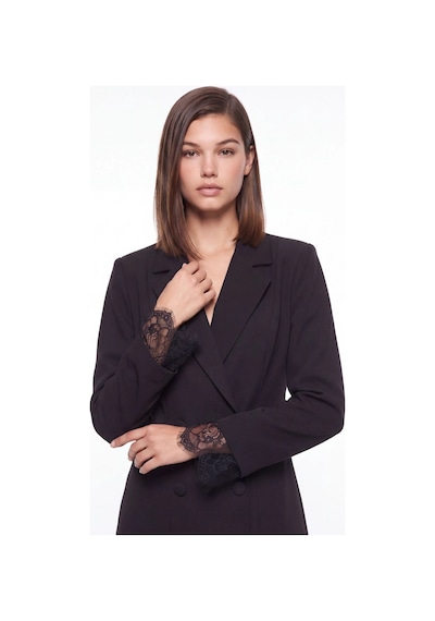 CEMO Dantel Detaylı Kruvaze Blazer Ceket Elbise Siyah