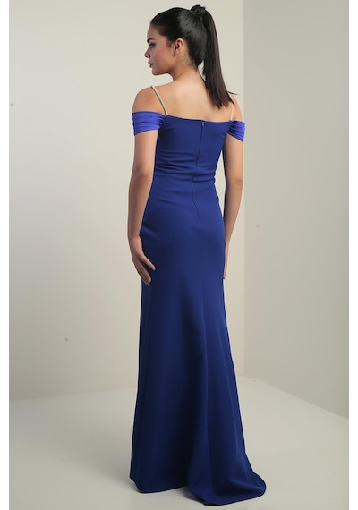 By Saygı Kadın Taşlı İnce Askılı Düşük Kollu Saten Madonna Yaka Astarlı Drapeli Double Balık Elbise-40842 Saks By Saygı Kadın Taşlı İnce Askılı Düşük Kollu Saten Madonna Yaka Astarlı Drapeli Double Balık Elbise-40842 Saks