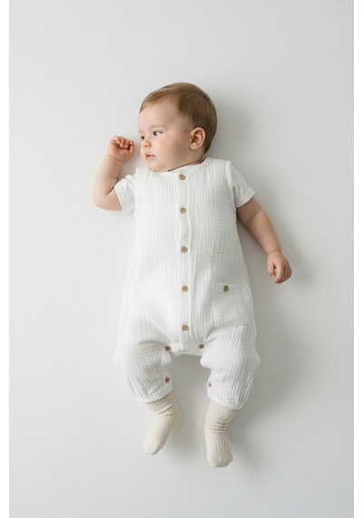 Tiffany Baby & Kids Müslin White Tasarımlı Uzun Atlet Tulum Beyaz