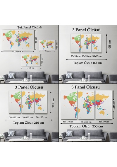 Dünya Haritası Dekoratif Kanvas Tablo 1071 95 X 55