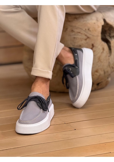 Roof Atelier Erkek Antrasit Triko Kalın Taban Loafer Ayakkabı - 2602 - Triko Antrasit