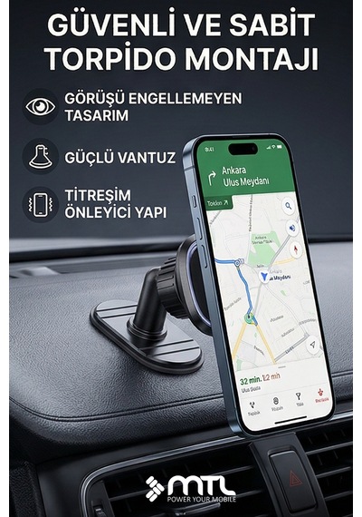 360 Dönebilen Çoklu Montaj Seçenekli Güçlü Manyetik Araç Telefon Tutucu Siyah