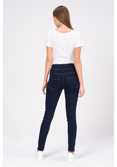Busa Hamile Esnek Karın Bantlı Skinny Termal Kot Pantolon Mavi-mavi