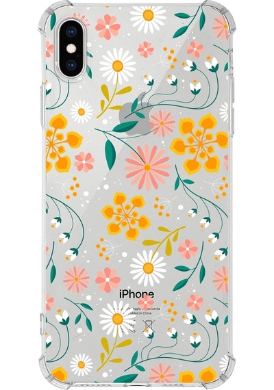 Apple Uyumlu iPhone Xs Max Köşe Korumalı Antişok Kapak Çiçek Tasarımlı Şeffaf Kılıf
