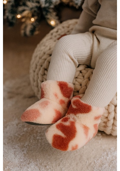 Çocuk Ve Bebek Panduf, Kışlık Peluş Bot, Sıcak Tutan, Kaymaz Tabanlı Ev İçi Patik - Pembe İnekli