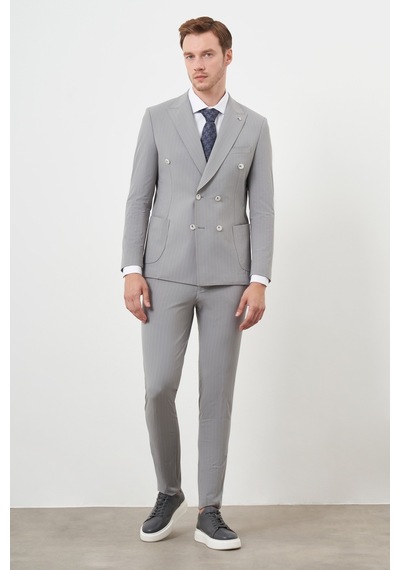 Morven Erkek Gri Polyamide Trend Kruvaze Slim Fit Sivri Yaka Takım Elbise 24ys001004100 Gri