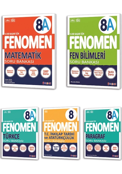 8. Sınıf Fenomen Matematik A -fen Bilimleri A -türkçe A -paragraf A -ink.tarihi Soru Bankası Seti