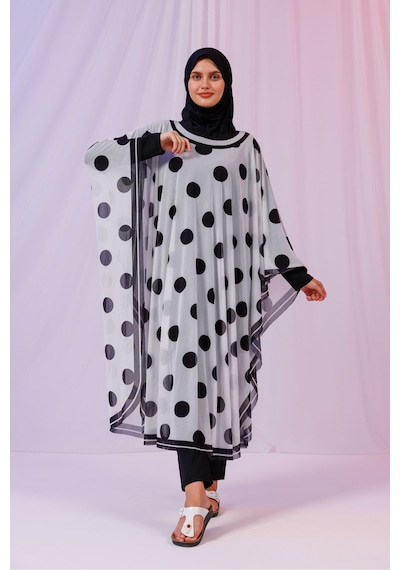 Tarzını Seç Kimono Pareo - Tesettür Pareo - Puantiyeli Beyaz 240x135 Cm Çok Renkli