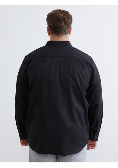 Lcwaıkıkı Classic Siyah Büyük Beden Regular Fit Uzun Kollu Gabardin Erkek Gömlek