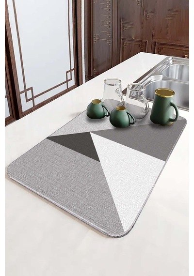Gri Geometrik Microfiber Bulaşık Kurutma Kurulama Matı Mm006