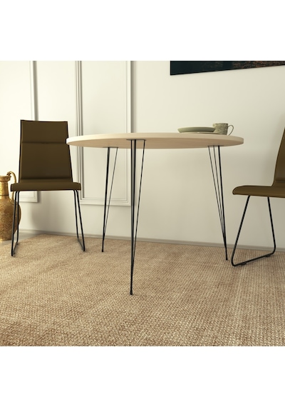 Pasific Home Sandalf Metal Ayaklı Yuvarlak Mutfak Masası Meşe