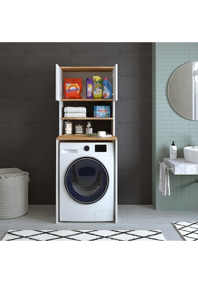 Roomart Cd9 Çamaşır Makinesi Dolabı 3 Raflı 2 Kapaklı Banyo Dolab Atlantik Çam - Beyaz