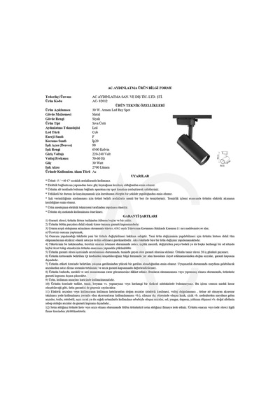 20w Siyah Ray Spot Armen 6500k Beyaz Işık