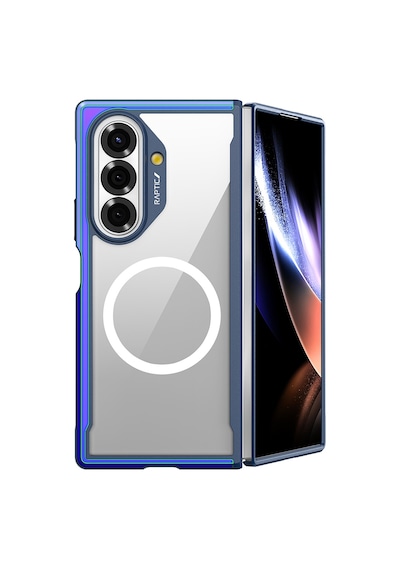 Galaxy Z Fold 7 Uyumlu Kılıf M-safe Şarj Özellikli Airbagli Raptic Shield Serisi Şeffaf Kapak Mavi Mavi