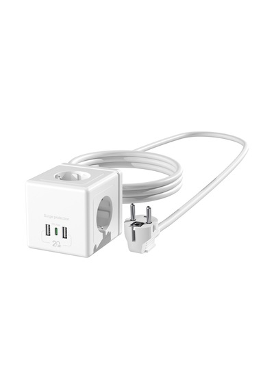 Hepsi S-lınk Prz04 4 Soket Akım Korumalı Priz 1x Type-c 2xusb 5v 2mt Kablo 306 Joule Küp Tasarım Beyaz 1923 Najma