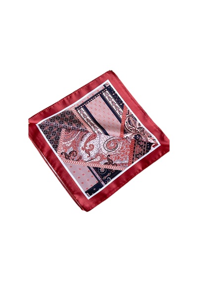 Saten Bandana Saten Fular Saten Çanta Aksesuarı Özel Desen Bandana 45x50 Cm Beyaz - Turuncu