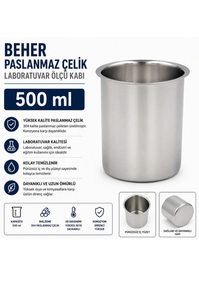 Beher Paslanmaz Çelik 500 Ml - Laboratuvar Ölçü Kabı