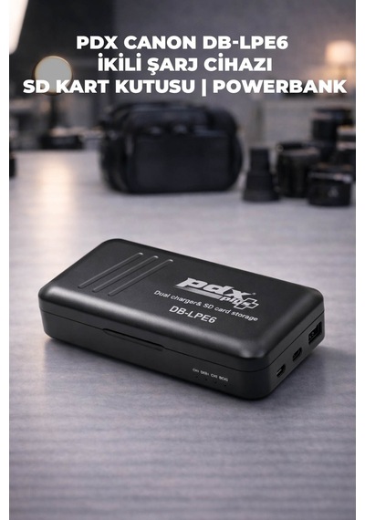 Pdx Canon Lp-e6 İkili Şarj Cihazı Ve Sd Kart Kutusu Powerbank