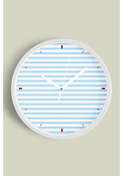 Yatay Çizgili Tasarım Modern Duvar Saati - 30cm - Önü Camlı Beyaz Kasa - Sessiz Mekanizma-jh0633 Beyaz