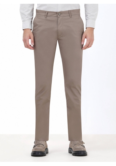 Kip Vizon Düz Dokuma Slim Fit Casual Pamuk Karışımlı Pantolon Vizon