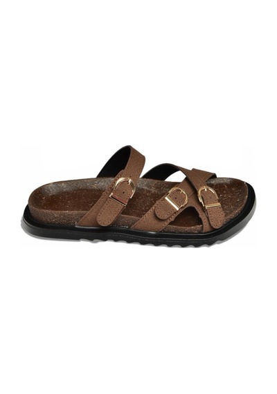 Fox Shoes Y250502502 Kahverengi Süet Tokalı Kadın Terlik Kahverengi