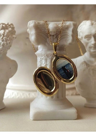 Oval Şeklinde Kapaklı 316l Paslanmaz Çelik Gold Renk Resim Konula Çok Renkli