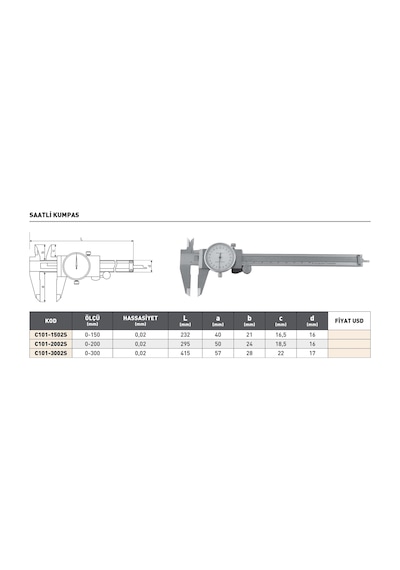 Fett 0-150mm Pld Saatli Kumpas