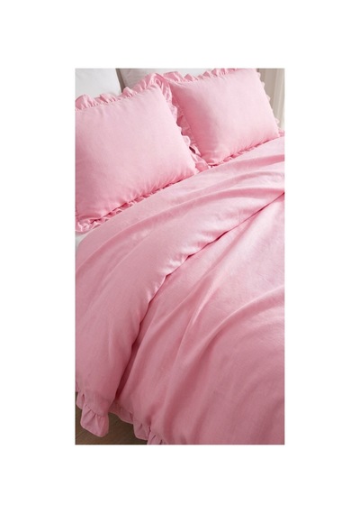 3 Parça Çarşafsız Pamuklu Kumaş Fırfırlı Çift Kişilik Nevresim Seti Pembe - 784822059 Pembe