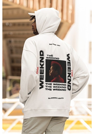 The Weeknd Rapper Baskılı Unisex Oversize Şarkıcı Hoodie Beyaz