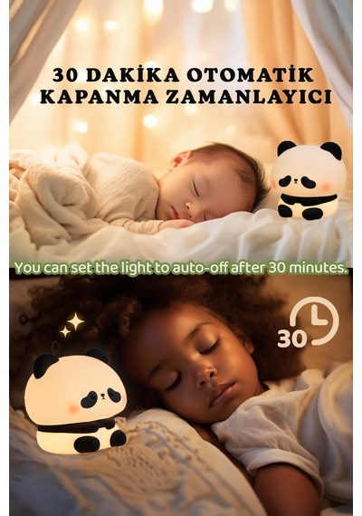 Rgb Işıklı Dokunmatik Panda Gece Lambası Silikon Yumuşak Malzeme, Renk Değiştiren Çocuk Gece Lambası Beyaz