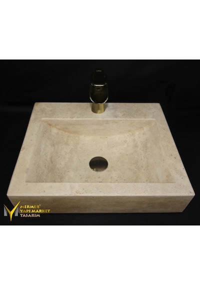 Klasik Traverten Batarya Çıkışlı Kare Lavabo