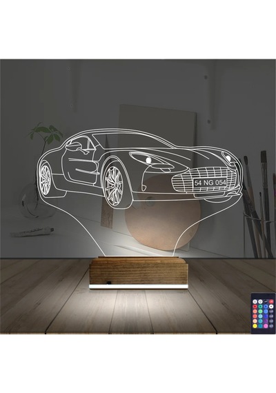 Luvivia Spor Araba Aston Martin Kişiye Özel 3d Lamba - Masa Gece Lambası Şeffaf