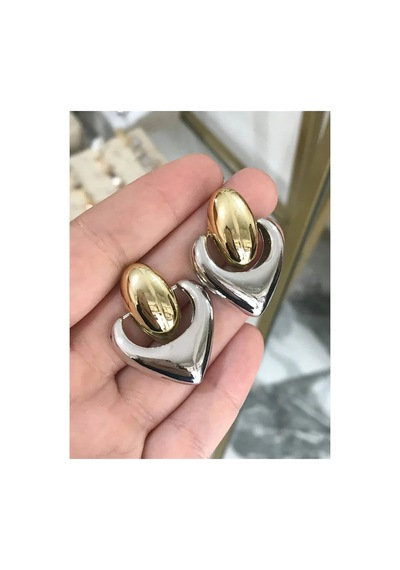 Çift Renkli Bombeli Kalp Küpe Çok Renkli