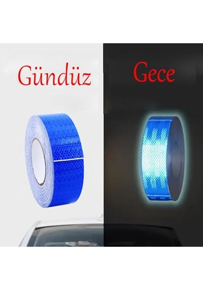 5 Metre Yapışkanlı Mavi Renk Şerit Bant Parlayan Reflektörlü En 5 Cm Onaysız Reflektif İkaz Bandı