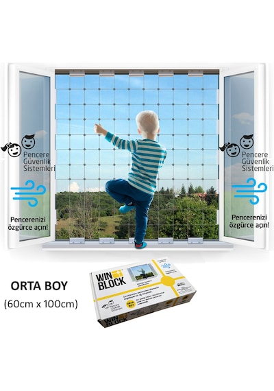 ORTA BOY - WINBLOCK Çocuklar için Pencere Çelik Güvenlik Ağı – Ye