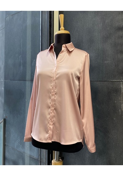 Pera Moda Saten Yüzeyli Fitted Gömlek Pudra
