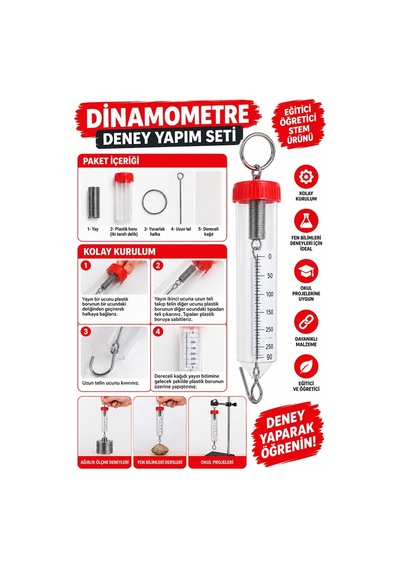 Dinamometre Deney Yapım Seti 1 Adet Deney Proje Tasarım Şırıngalı Basit Dinomometre Modeli Deney Malzemesi Okul Sınıf Çok Renkli