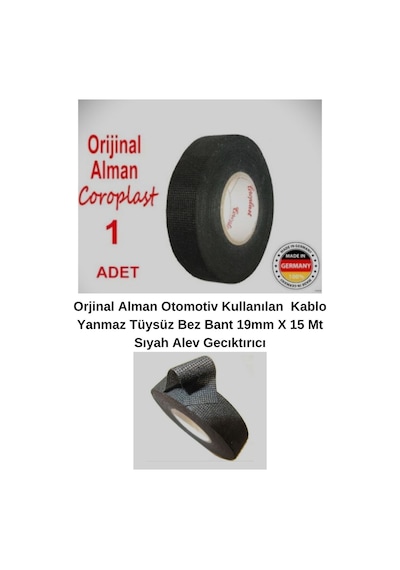 Yanmaz Tüylü Bez Kablo Bant 19mm X 15m Siyah, Alev Geciktirici