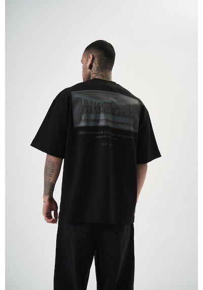 Respire Erkek Da Vinci Baskılı Oversize T-shirt Siyah