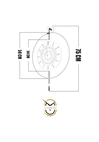 Metaquartz Aksesuar 7-24h - Büyük Boy -timelless Kristal Pilli Quartz , Metal Duvar Saati Gold