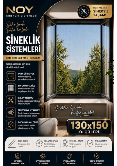 Sineklik Pencere Sinekliği Yapışkanlı Cırtlı Sinek Perdesi Yıkanabilir Tekrar Kullanılabilir 130x150 Cm