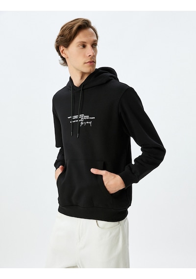 Koton Kapşonlu Kanguru Cepli Pamuk Karışımlı Atatürk Sweatshirt Siyah 5wam70222mk Siyah
