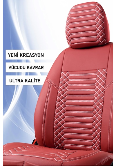 Kia Stonic Lüx Full Deri Oto Koltuk Kılıfı Ön Arka Takım Exclusive Kırmızı